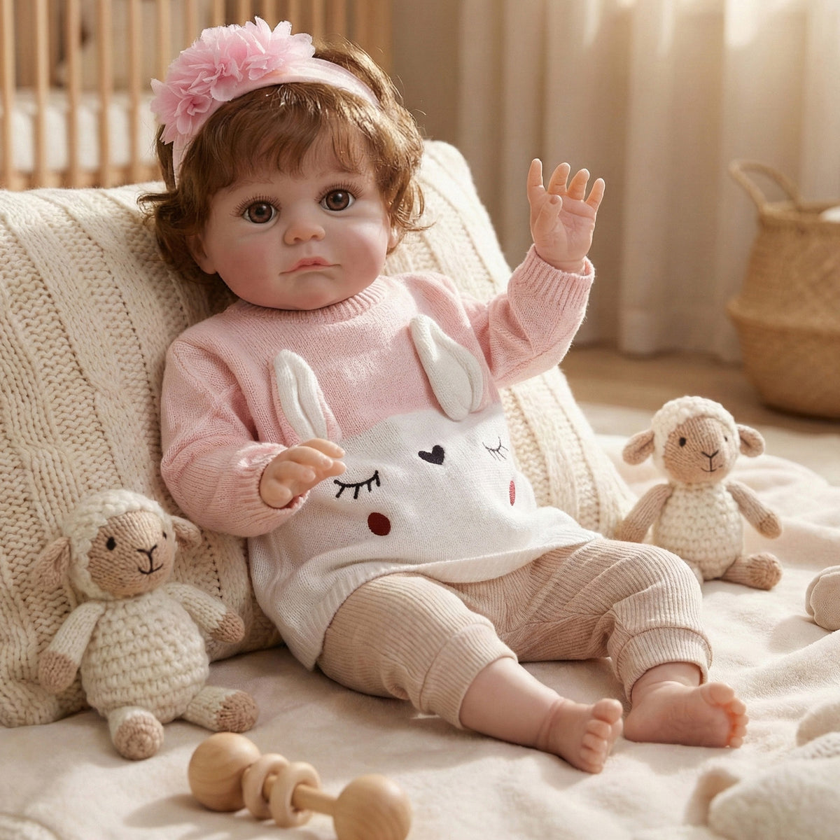 Muñeca de 24 pulgadas con cabello injertado a mano y cuerpo de tela, regalo de colección de simulación humana para jugar a la casita