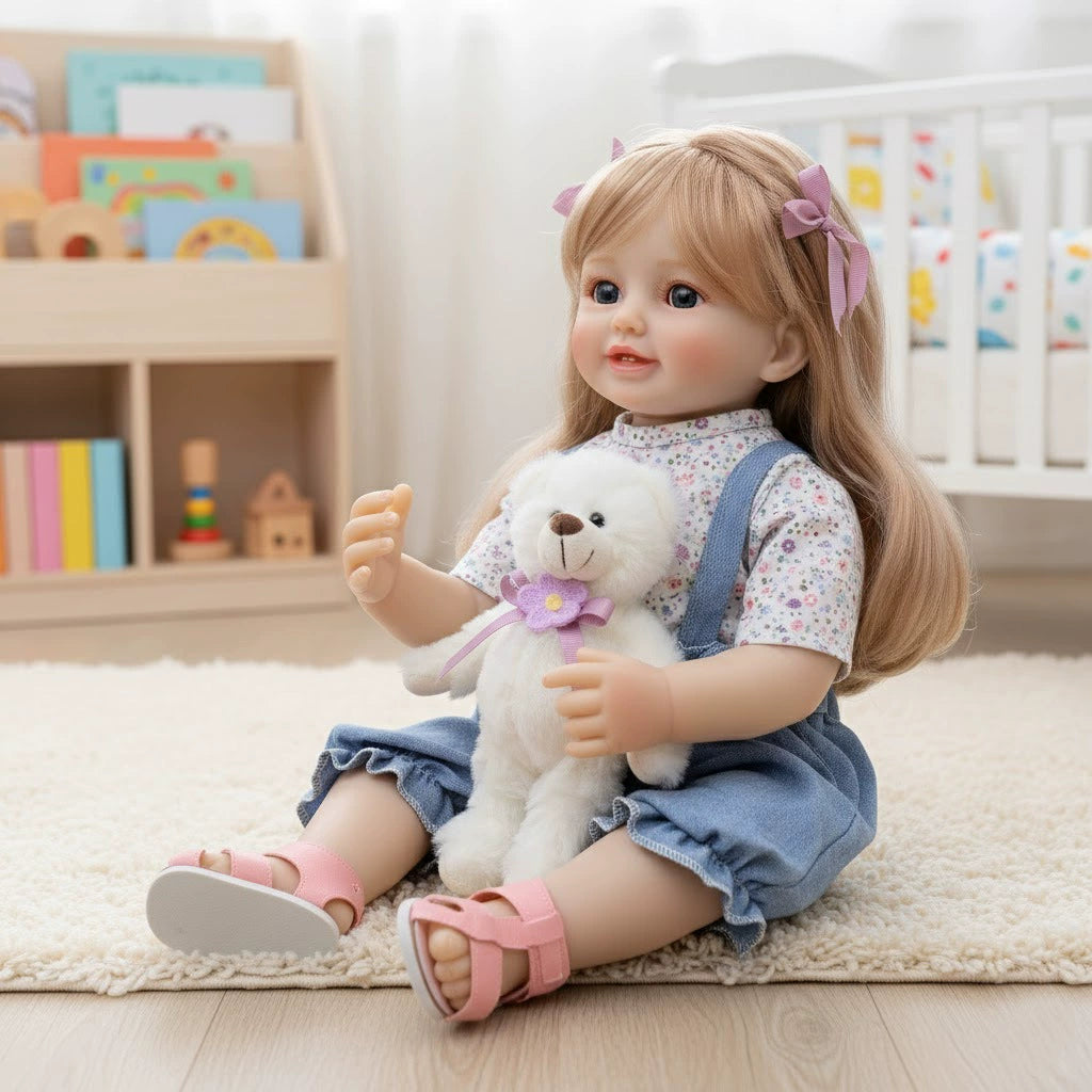 Muñeca Reborn de 22 pulgadas/55 cm, juguete de bebé de simulación, muñeca de vinilo de cuerpo completo, realista, con cabello largo