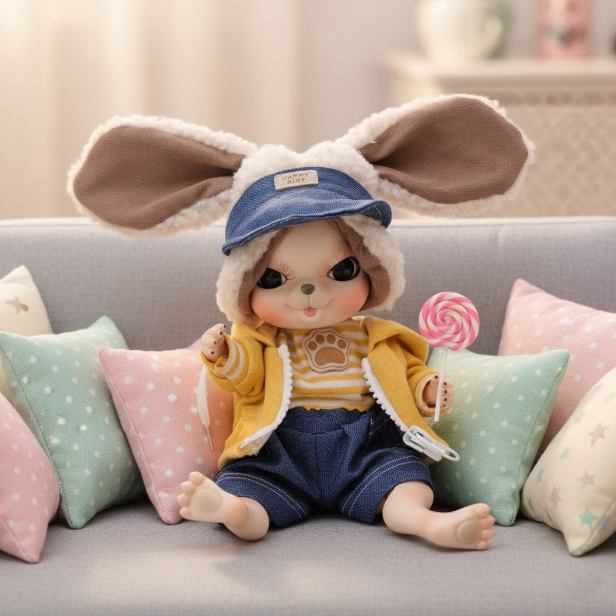 Adorables muñecas articuladas (BJD) de porcelana de 10 pulgadas de conejo amarillo para vestir
