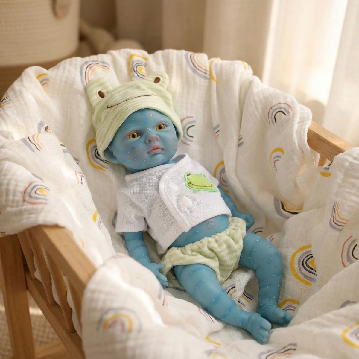 Muñeca de silicona sólida de 12 pulgadas con forma de rana a rayas verdes, avatar de hada, para regalo de Navidad de niños