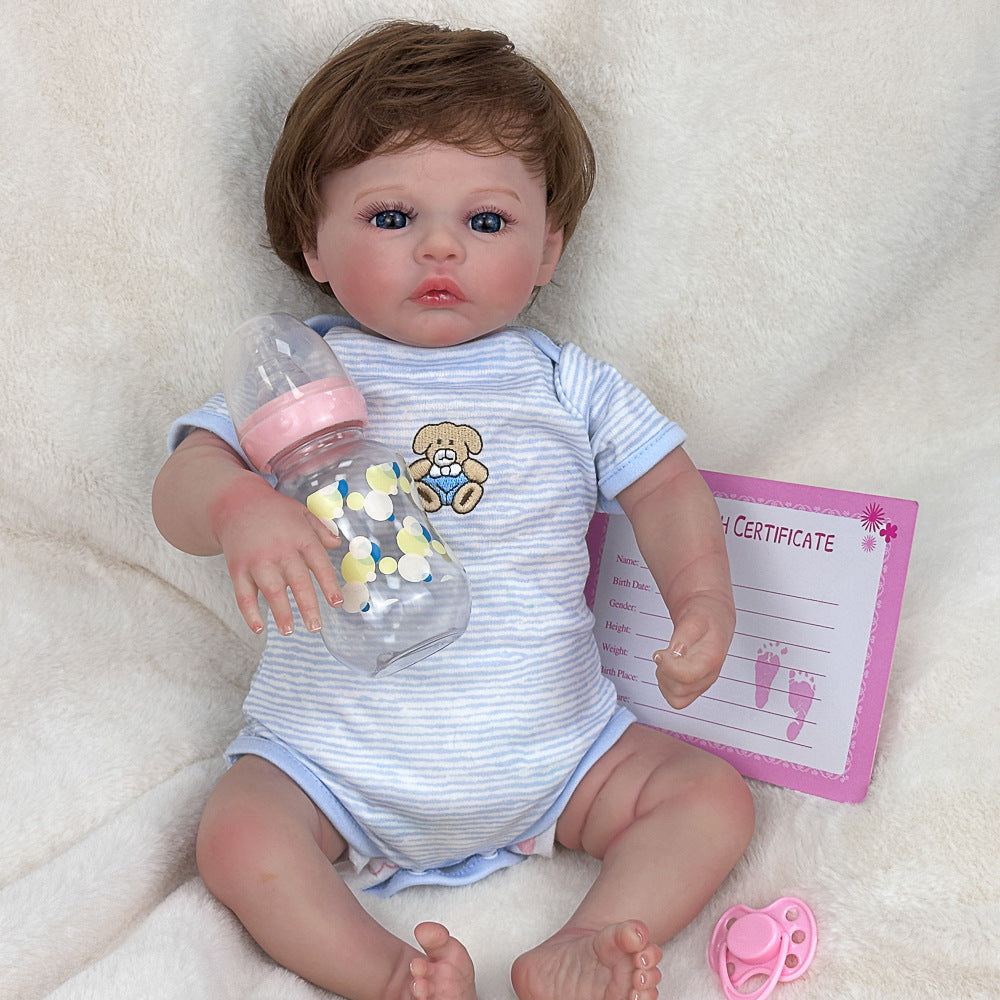 Muñeca bebé realista de vinilo de 18 pulgadas, conjunto con estampado de osito, recuerdo clásico para cumpleaños y temporadas de compras navideñas