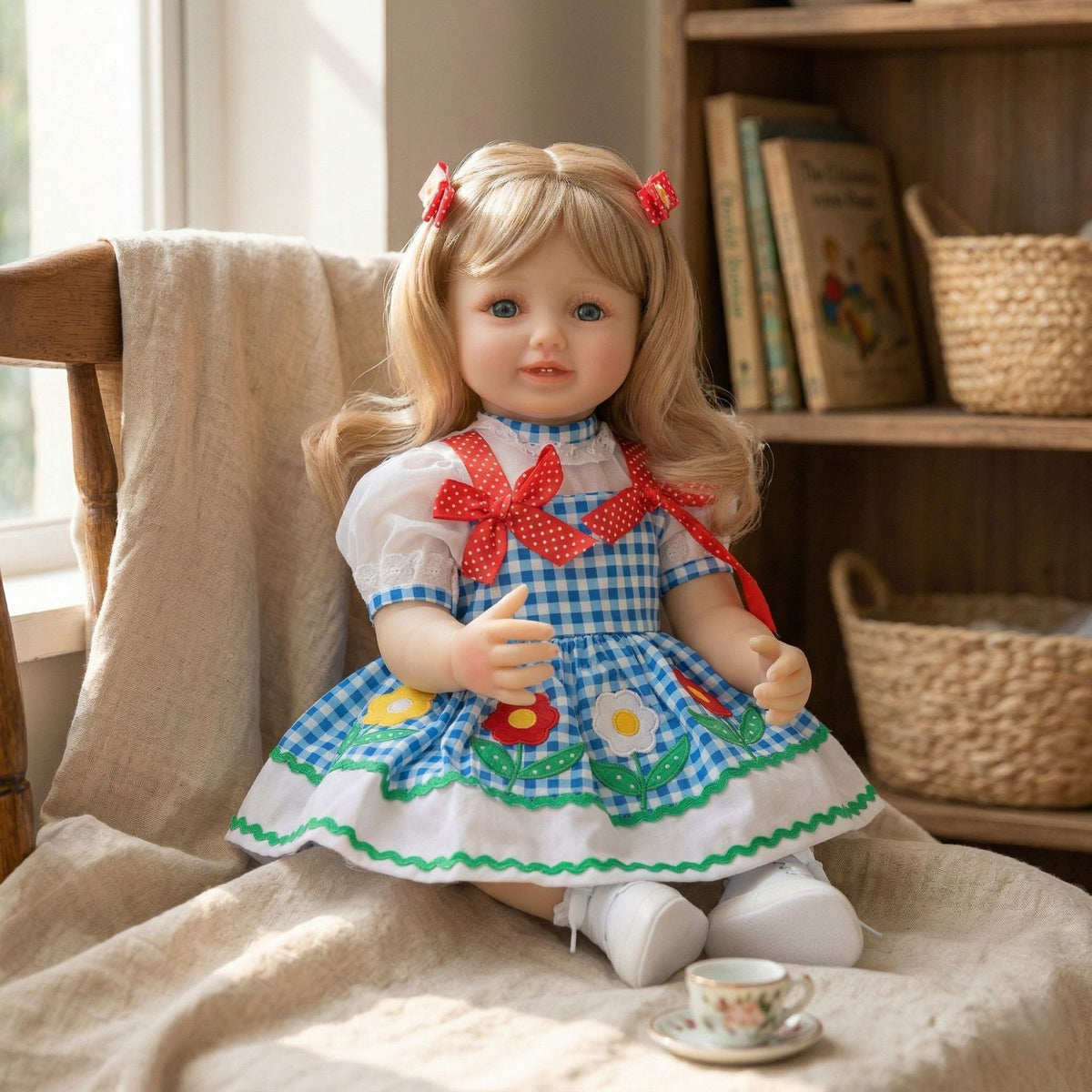 Muñeca Reborn de 22 pulgadas pintada a mano con múltiples capas, cuerpo completo de vinilo y textura de piel suave y realista, ideal como regalo de compañía terapéutica y confort.
