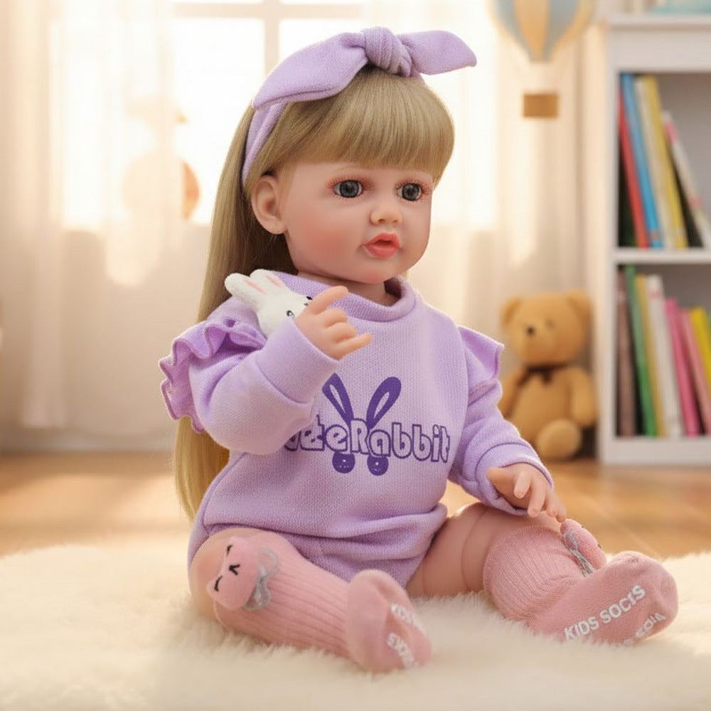 Muñeca Reborn de cuerpo completo de plástico de 22 pulgadas, juguete de simulación de bebé niña que ríe y llora, con diálogo en ruso, inglés y español