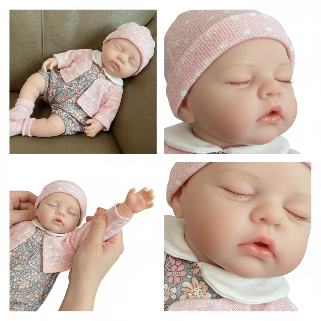 Muñeca reborn de silicona sólida de 12 pulgadas, muñeca de juguete de simulación con cárdigan pequeño de puntos blancos