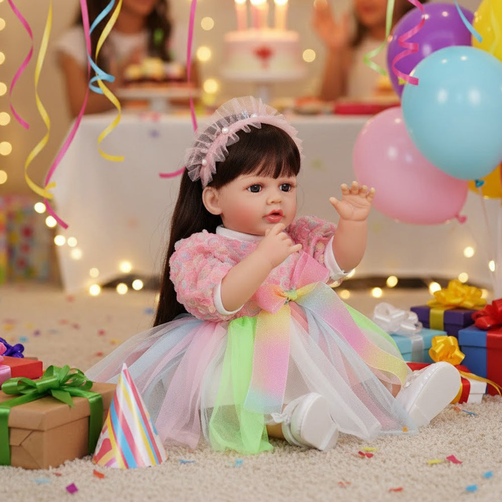 Muñeca bebé de simulación de 22 pulgadas, de plástico completo, modelo Rebirth, con diálogo de llanto y risa, para niña