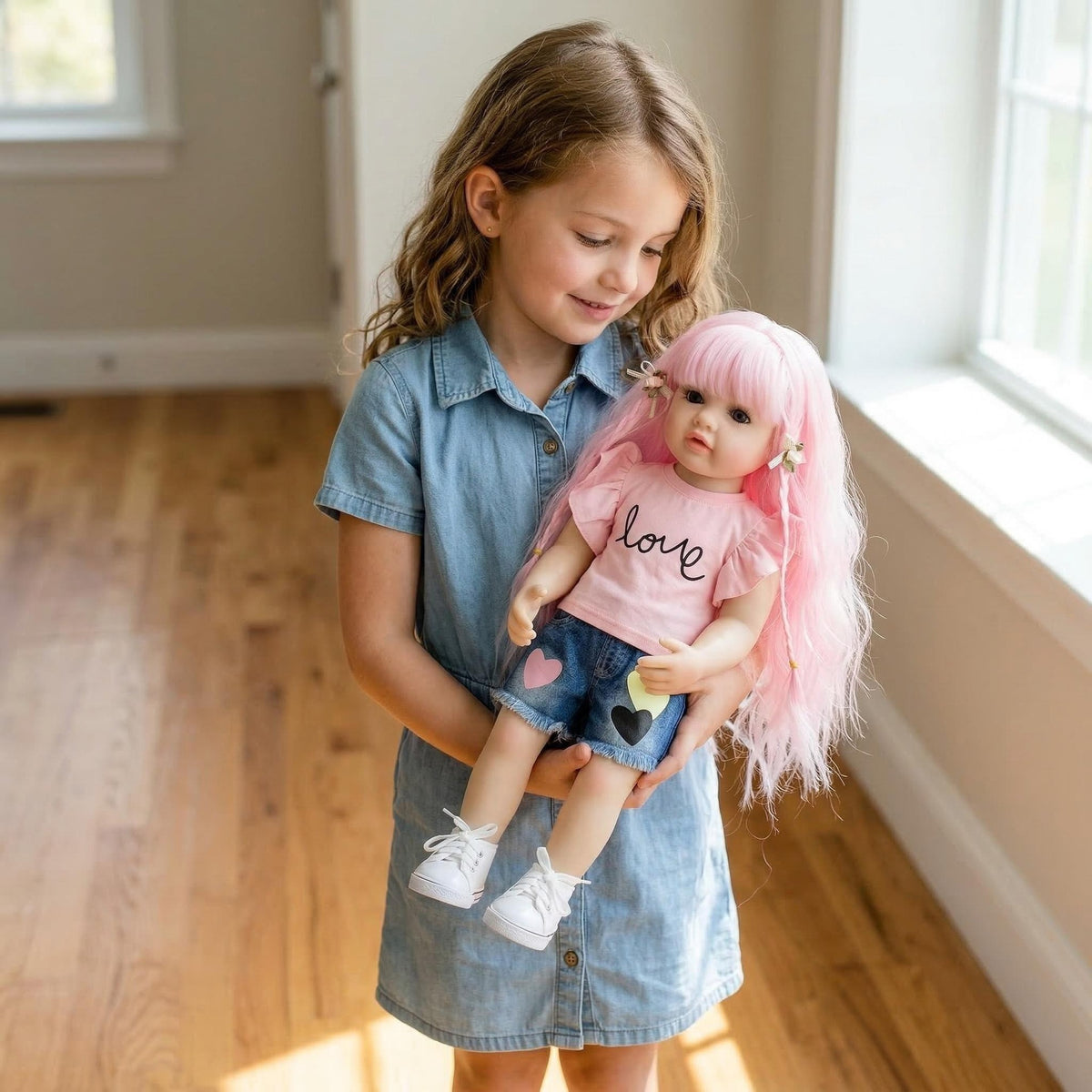Muñeca de silicona de 22 pulgadas, modelo Betty, reencarnación de muñeca reborn, con pantalones cortos de mezclilla en forma de corazón