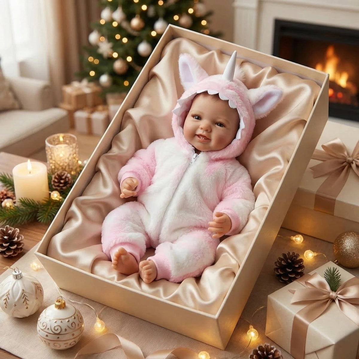 Muñeca Reborn Ha Yi de una pieza, de felpa rosa, de 17 pulgadas