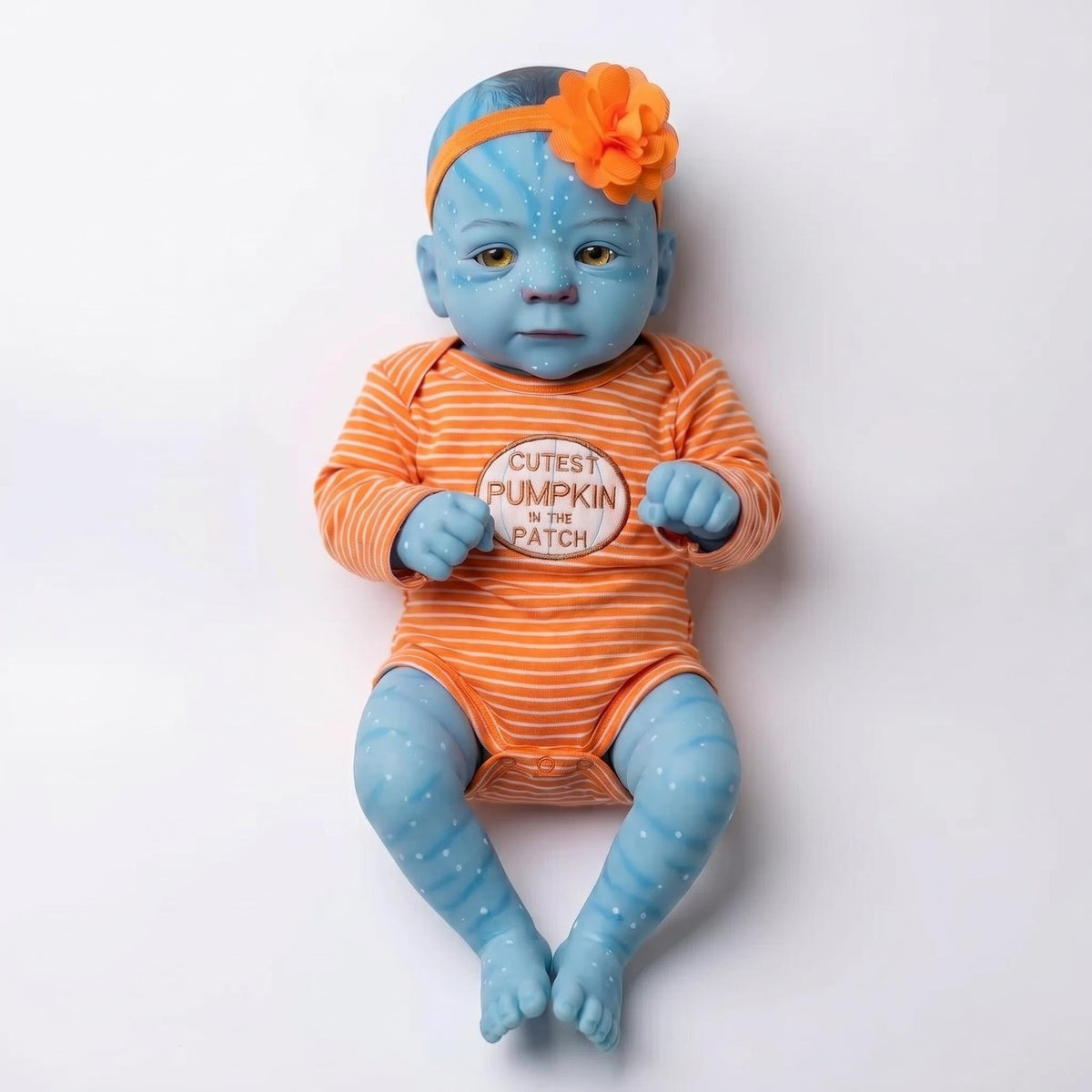 Muñeca de estilo Avatar único de 19 pulgadas con cuerpo completo de vinilo, piel azul con manchas pintada a mano, atuendo temático de Halloween, articulada, juguete de exhibición para colección.