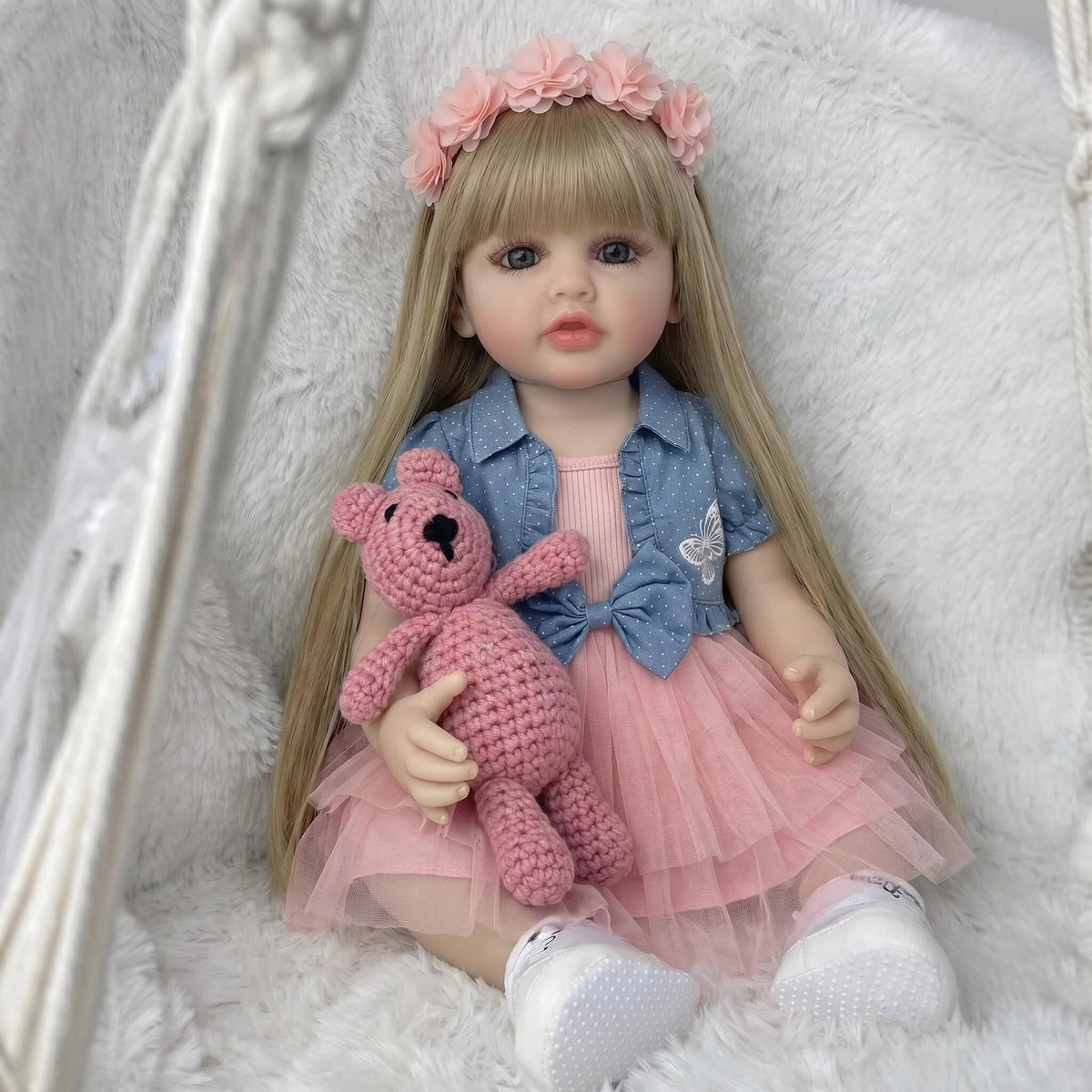 Muñeca Reborn de niño pequeño de 22 pulgadas, cuerpo completo de vinilo, rubia, muñeca de colección de arte premium como regalo de lujo para cumpleaños y festividades.