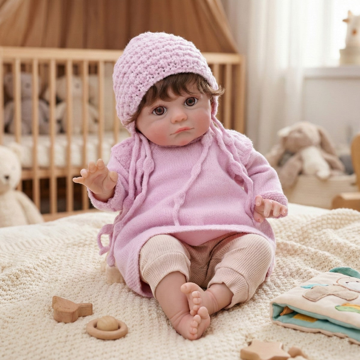 Muñeca reborn de 24 pulgadas con trasplante de cabello y cuerpo de tela, bebé humanoide simulado para juego infantil, regalo de vacaciones