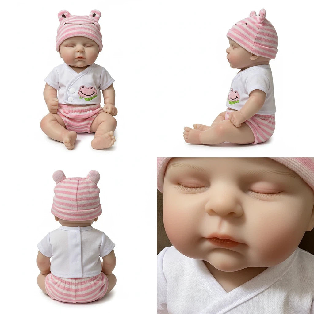 Conjunto de rana rosa de 12 pulgadas con ojos cerrados, muñeca reborn de silicona sólida completa de simulación para Navidad, para niños