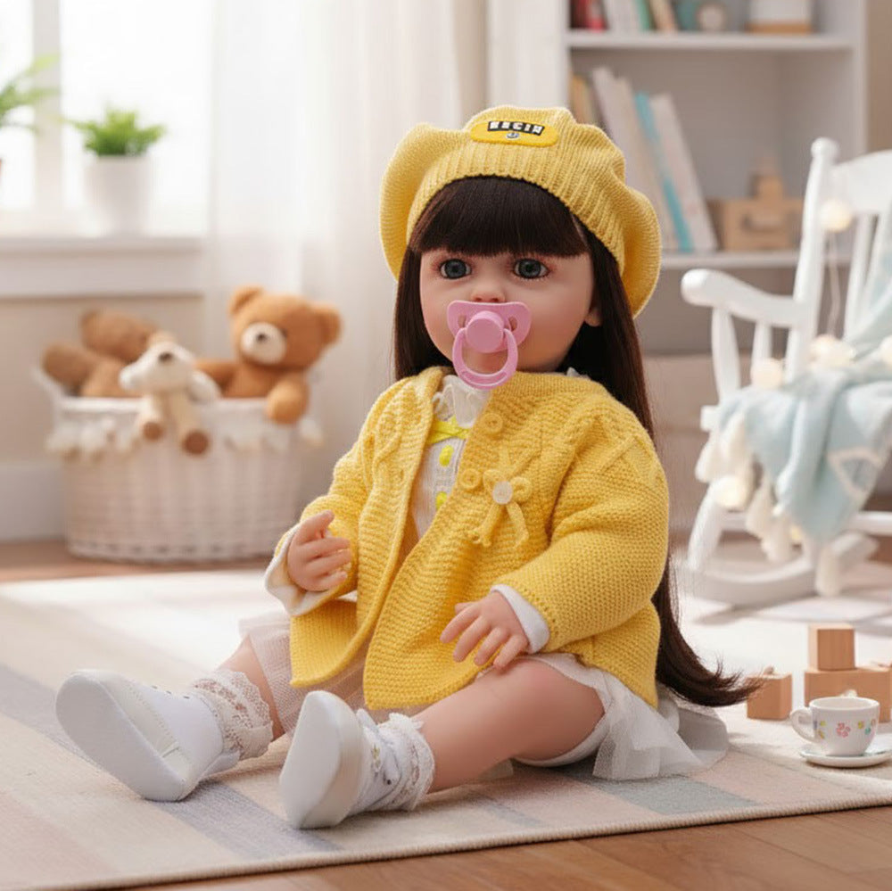 Muñeca bebé de simulación de 22 pulgadas, de plástico completo, que ríe y llora, con diálogo, estilo renacido