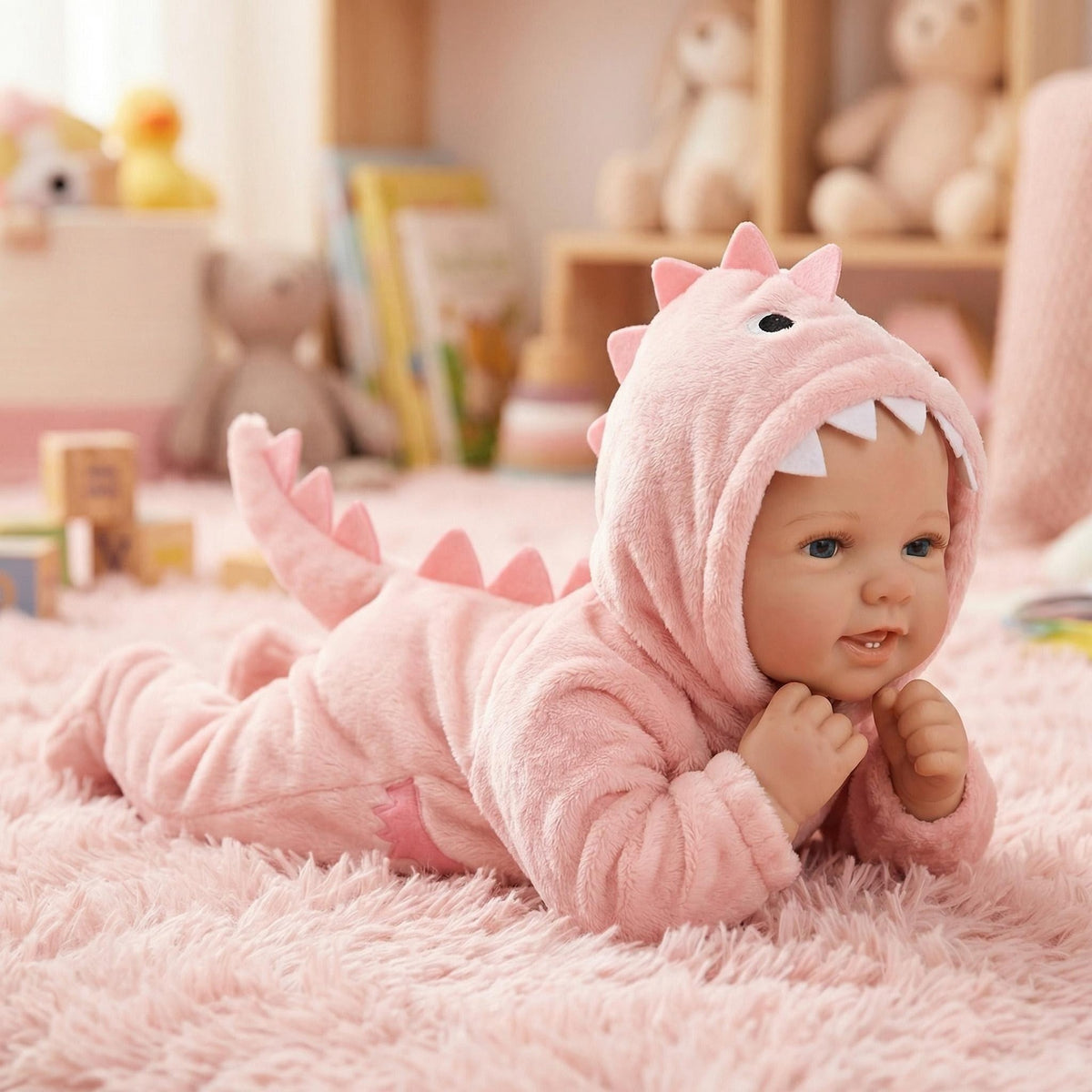 Enterizo de dinosaurio rosa para muñeco reborn de 17 pulgadas