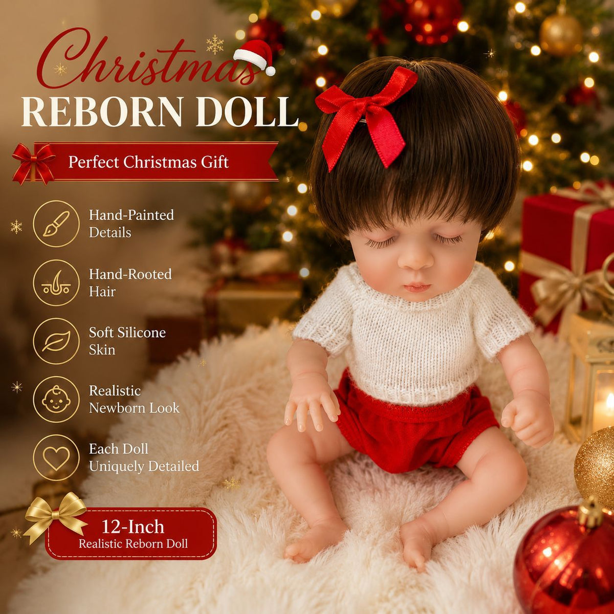 Muñeca de vinilo de 12 pulgadas, encantadora sorpresa festiva para Navidad, cumpleaños y días especiales