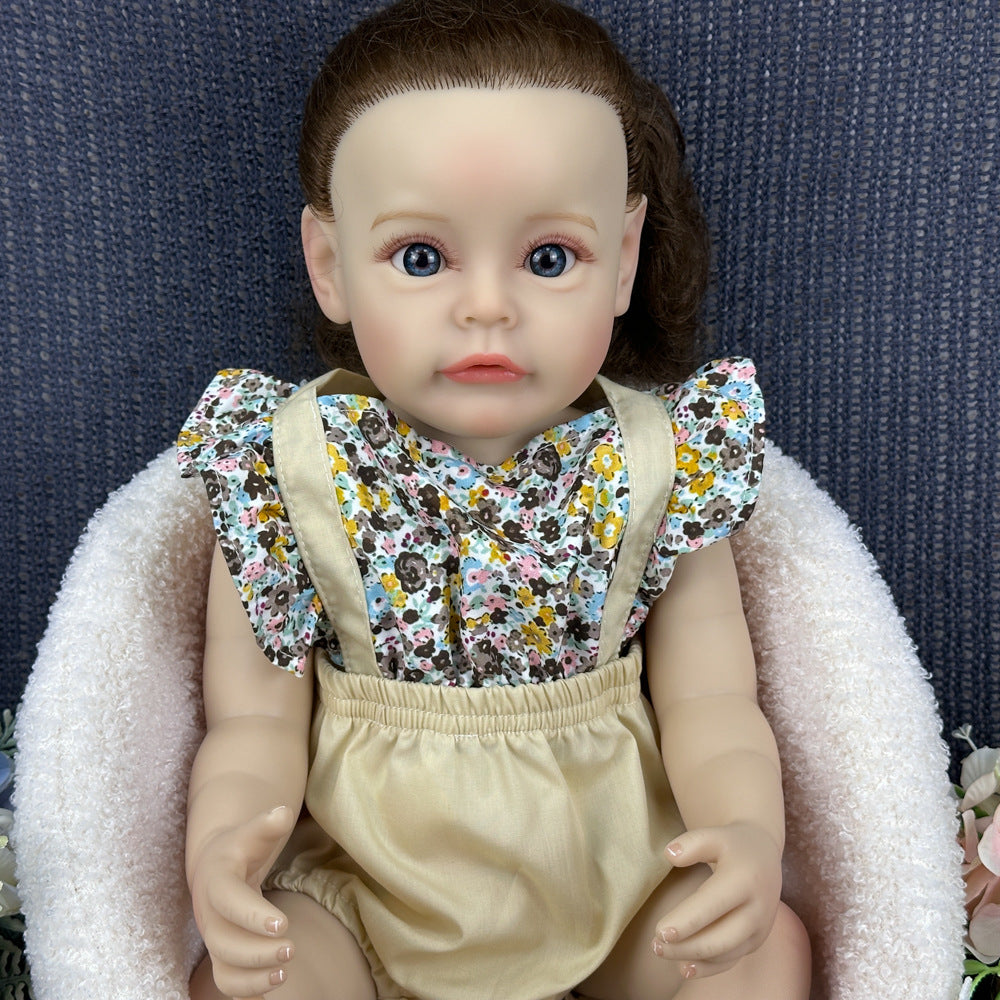 Muñeca bebé realista de vinilo completo de 22 pulgadas "Holiday Ready", rizos castaños naturales, un regalo sorpresa encantador para niñas y coleccionistas de muñecas adultos