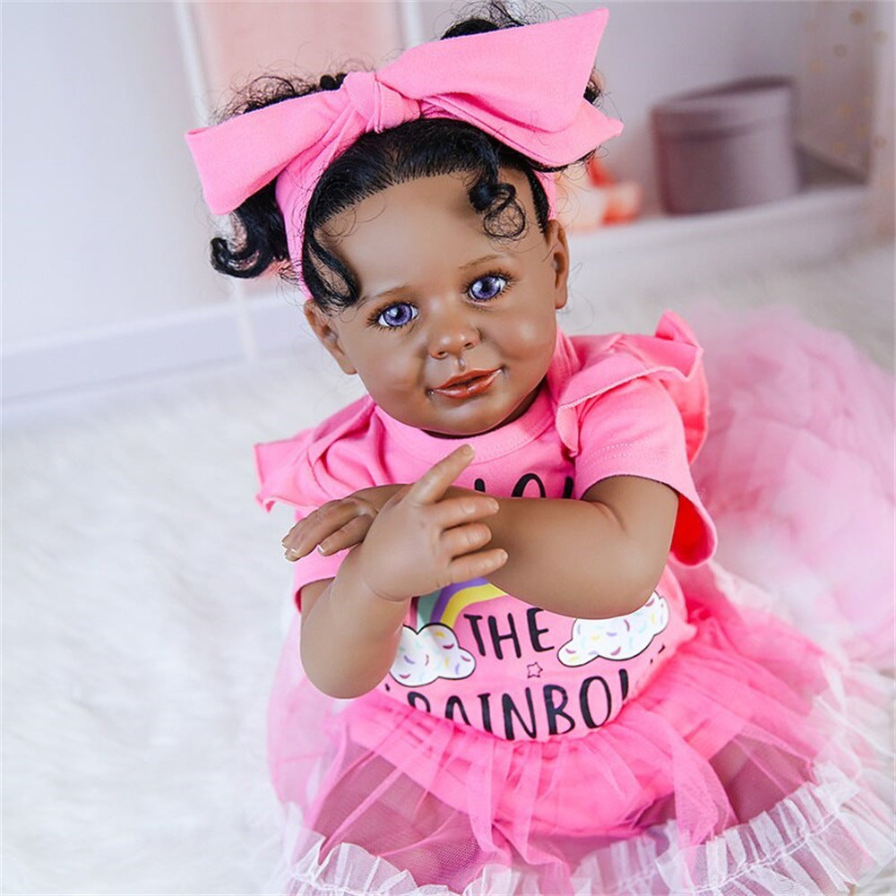 Muñeca de 24 pulgadas con cuerpo de tela, juguete de simulación de bebé renacido para regalo de niños africanos, juguete de compañía