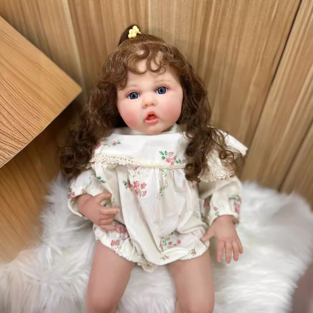 Muñecas bebé recién nacidas de 24 pulgadas, cuerpo de tela, extremidades de vinilo suave, tacto suave, pelo largo rizado, juguetes para niñas, muñecas Reborn