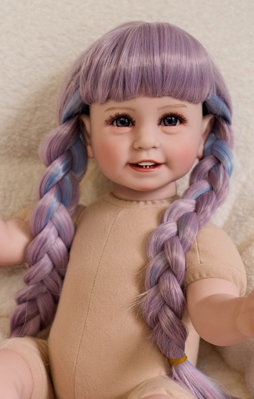 Pelucas de repuesto para muñecas reborn, cabello largo liso o rizado con flequillo, varios colores (rosa, rubio, arcoíris), pelucas trenzadas para muñecas de 20-22 pulgadas