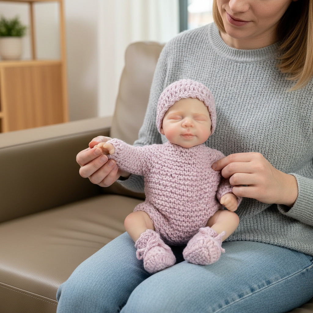 Muñeca Reborn de silicona sólida de 12 pulgadas, juguete de simulación Pascale con suéter morado claro