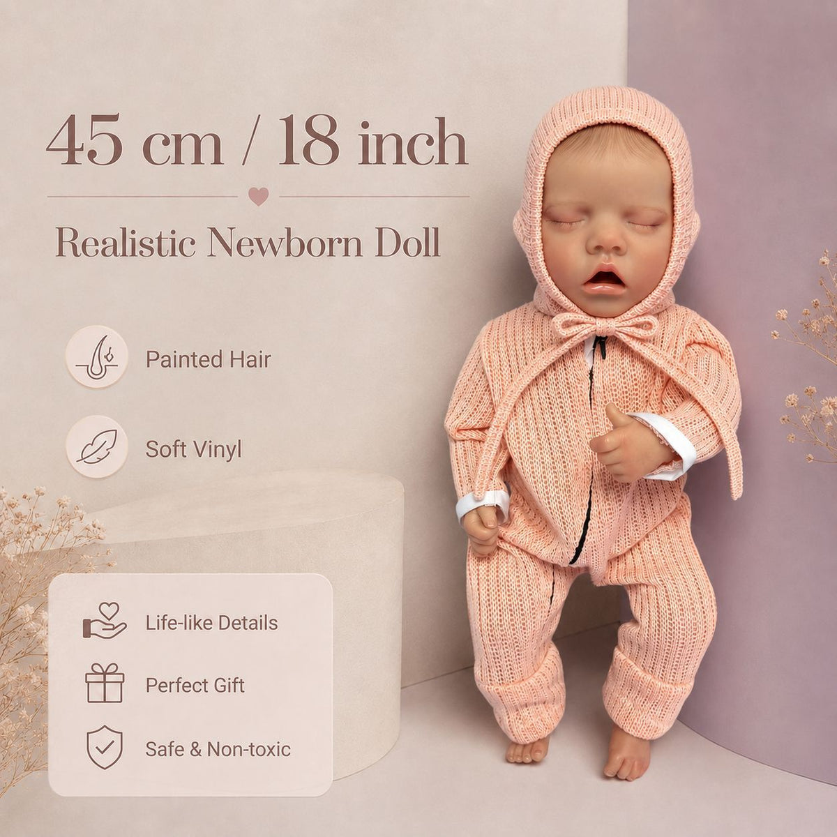 Muñeca bebé realista de vinilo suave de 18 pulgadas, juguete de compañía para todas las edades para regalos festivos