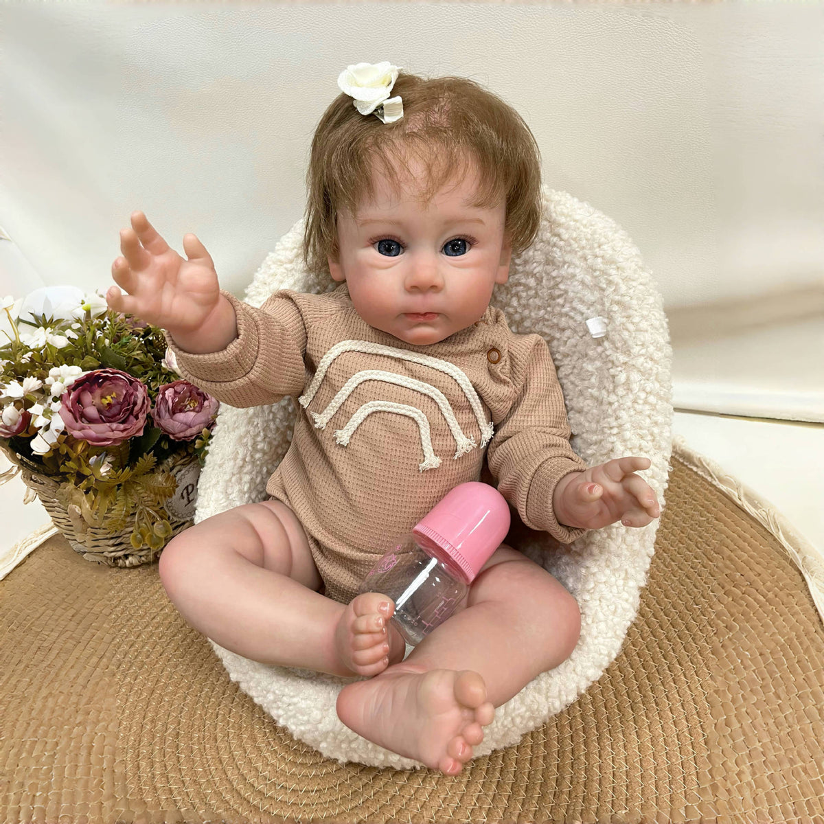 Muñeca Reborn realista de 23 pulgadas con cuerpo de tela, piel con venas 3D, juguete de regalo hecho a mano para niñas pequeñas y coleccionistas