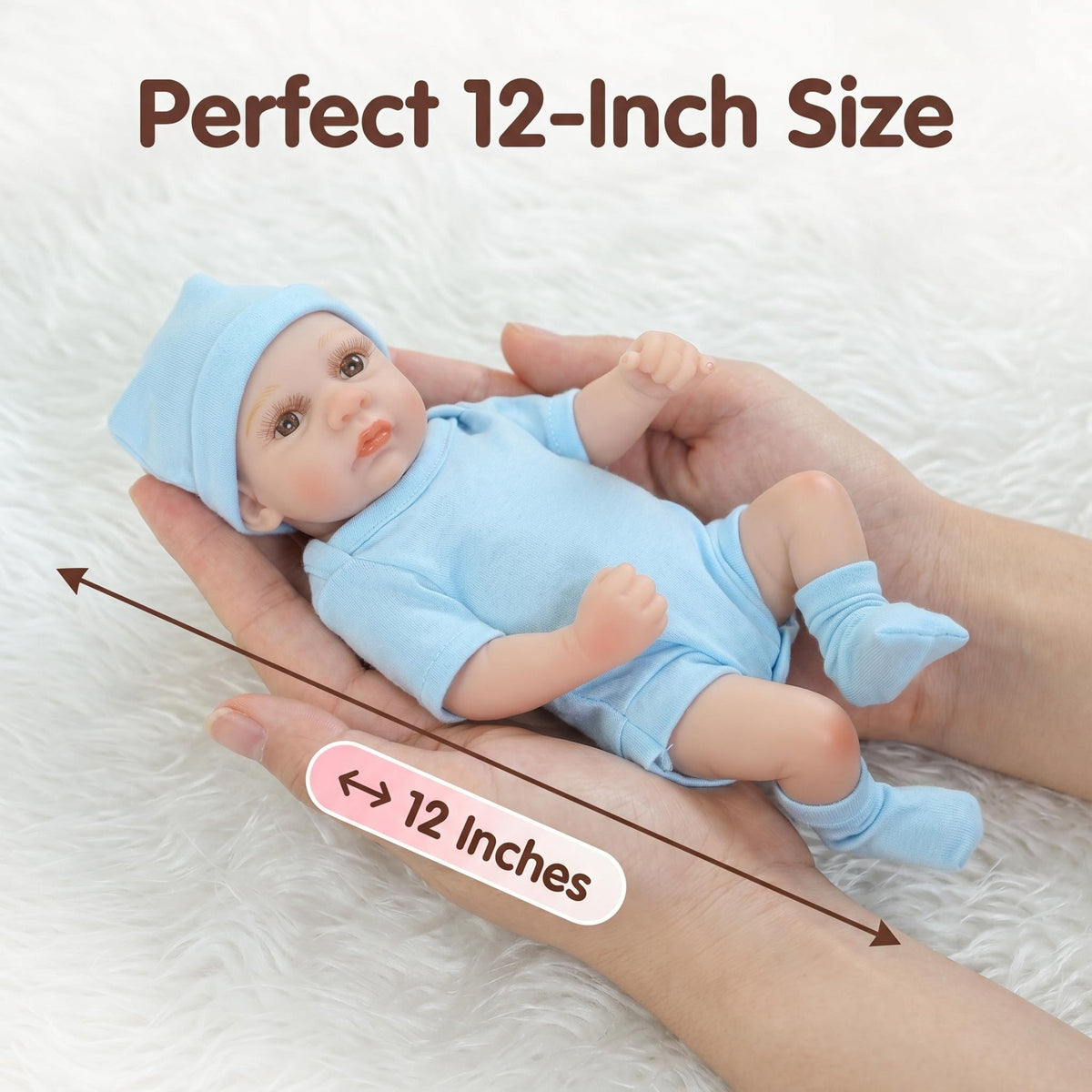 Muñeca Reborn de vinilo completo de 12 pulgadas con estilo clásico y sencillo para recién nacido, conjunto de ropa azul claro, juguete de colección de tamaño bolsillo