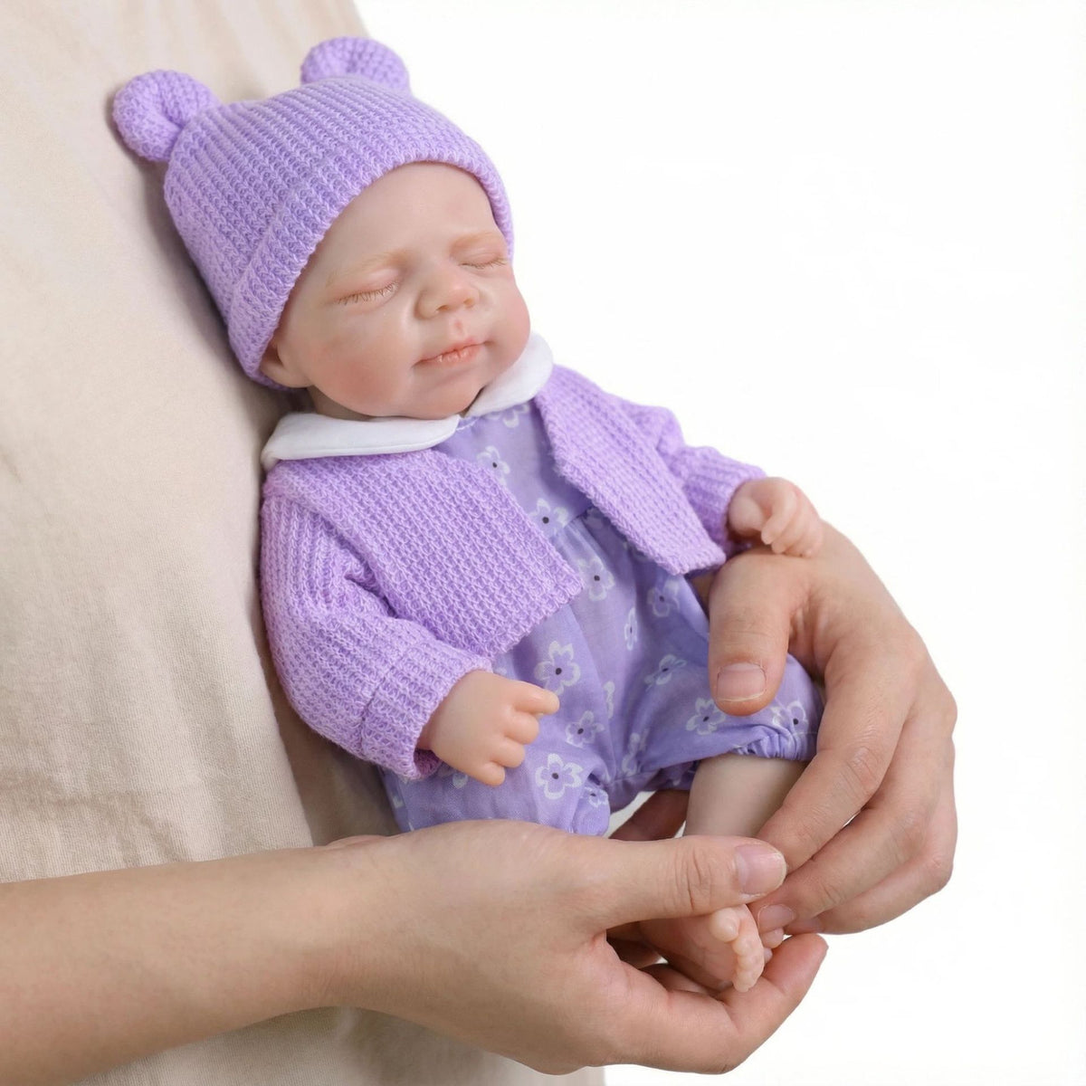 Muñeca reborn de silicona sólida Pascale de 12 pulgadas con cárdigan morado como regalo de Navidad para niños