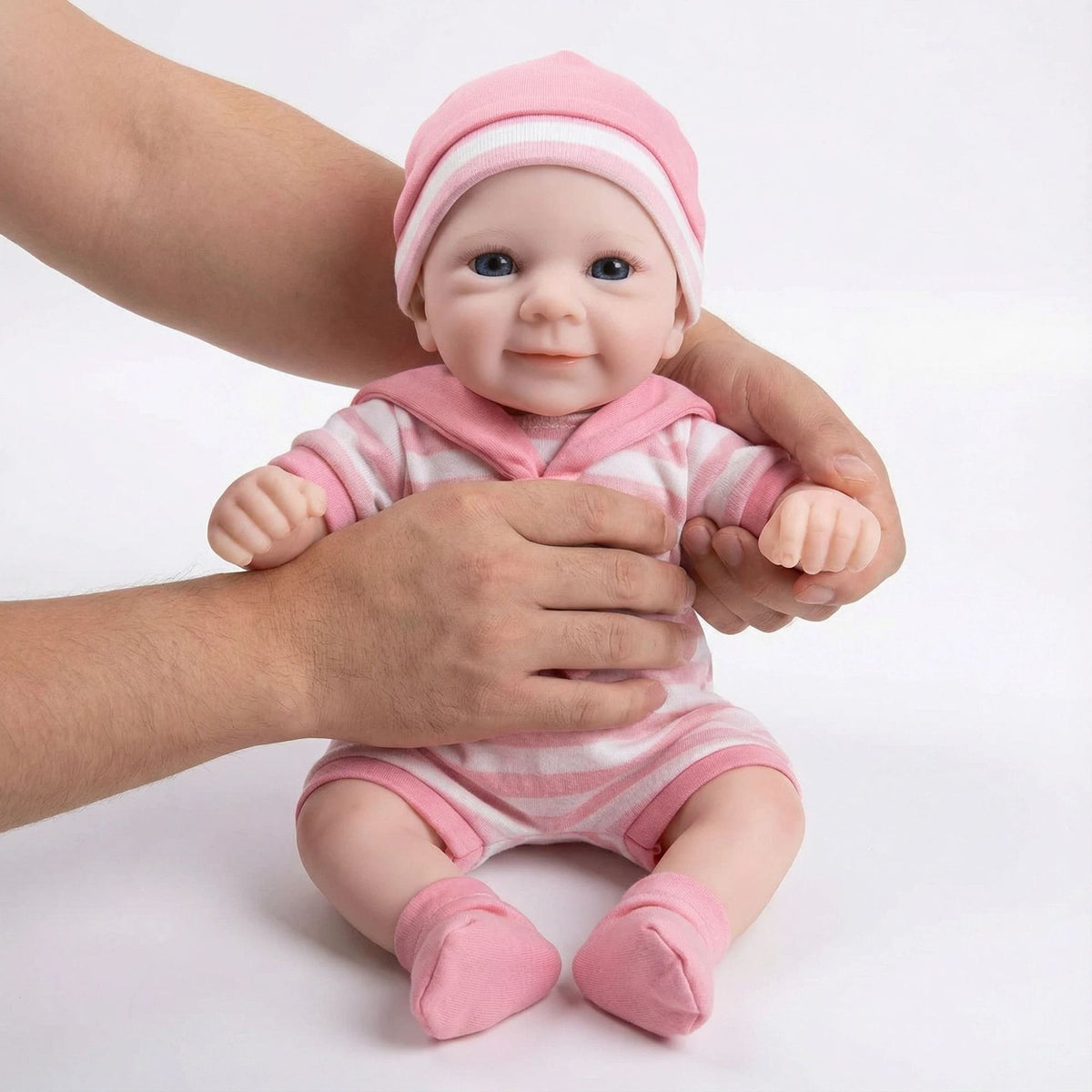 Muñeca de silicona sólida de 12 pulgadas con enterizo a rayas rosas, regalo de Navidad para niños