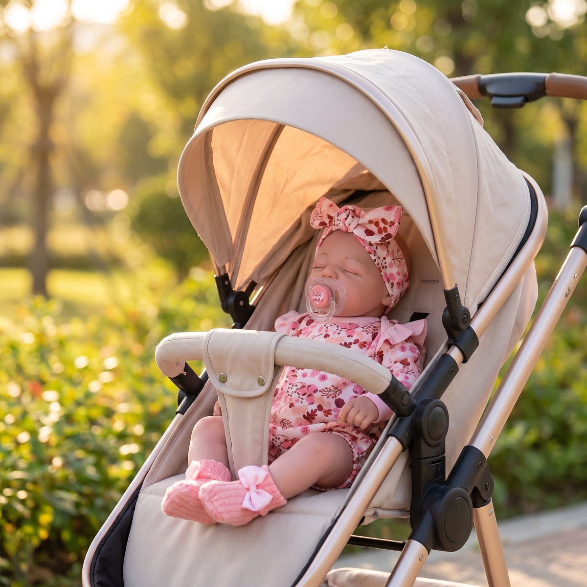 Muñeca Reborn de 19 pulgadas con cuerpo de tela, expresión dulce y sonriente, conjunto floral rosa, juguete de compañía para regalo en festivales