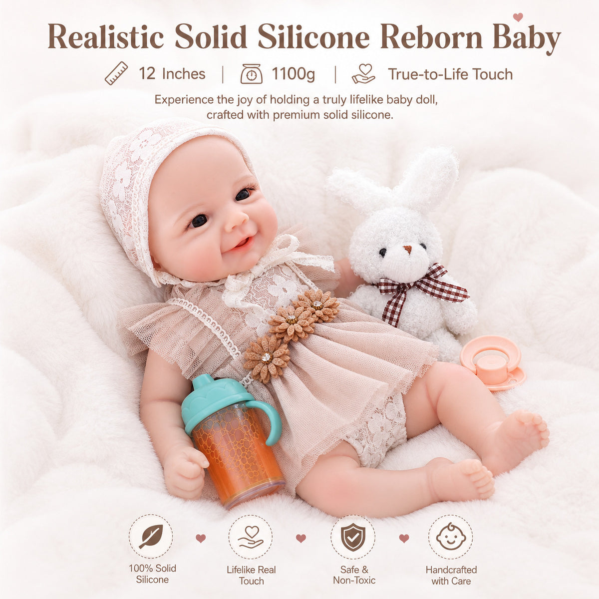 Muñeca recién nacida realista de 12 pulgadas con cuerpo completo de silicona sólida, piel detallada en 3D, juguete coleccionable para niñas y amantes de las muñecas