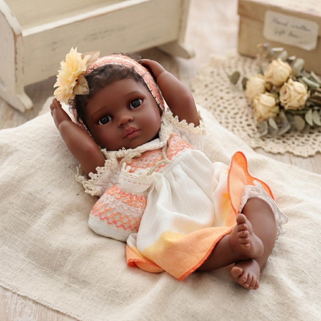 Muñeca bebé de simulación de renacimiento negra de 50 cm, niña con trasplante de cabello de plástico completo