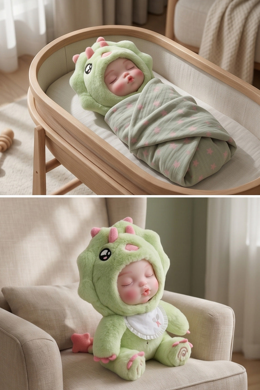 Colgante de muñeca de peluche y vinilo de 15 cm, juguete con cara de bebé simulada, 6 pulgadas