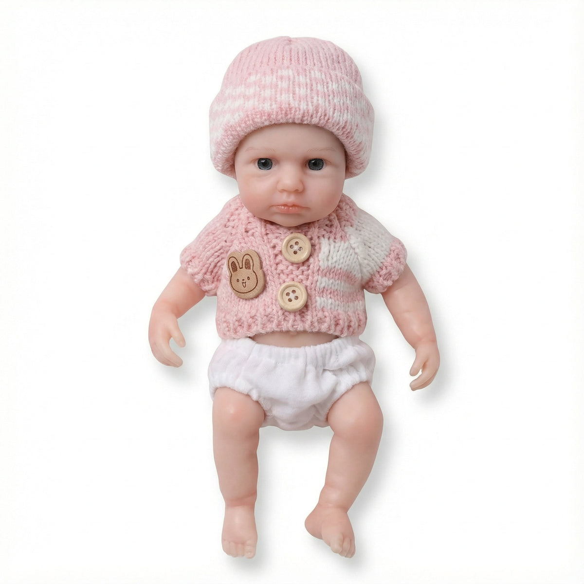Muñeca Reborn de 8 pulgadas, cuerpo completo de silicona, con suéter rosa y manga corta