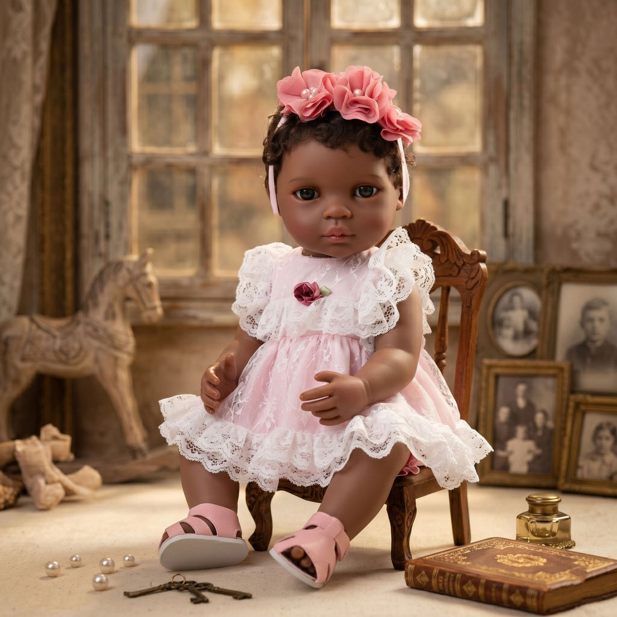 Muñeca bebé reborn negra de 50 cm, de piel negra, cuerpo completo de plástico, cabello injertado, muñeca africana para niña