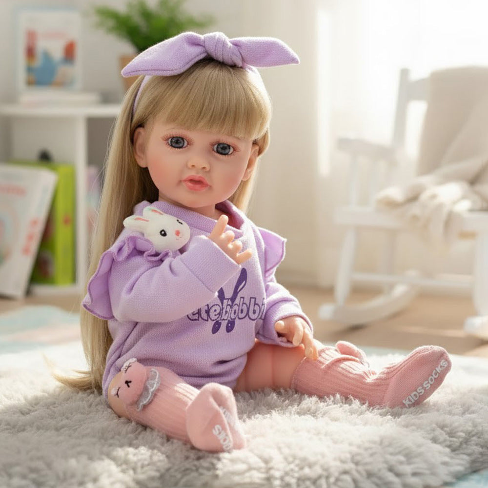 Muñeca Reborn de cuerpo completo de plástico de 22 pulgadas, juguete de simulación de bebé niña que ríe y llora, con diálogo en ruso, inglés y español