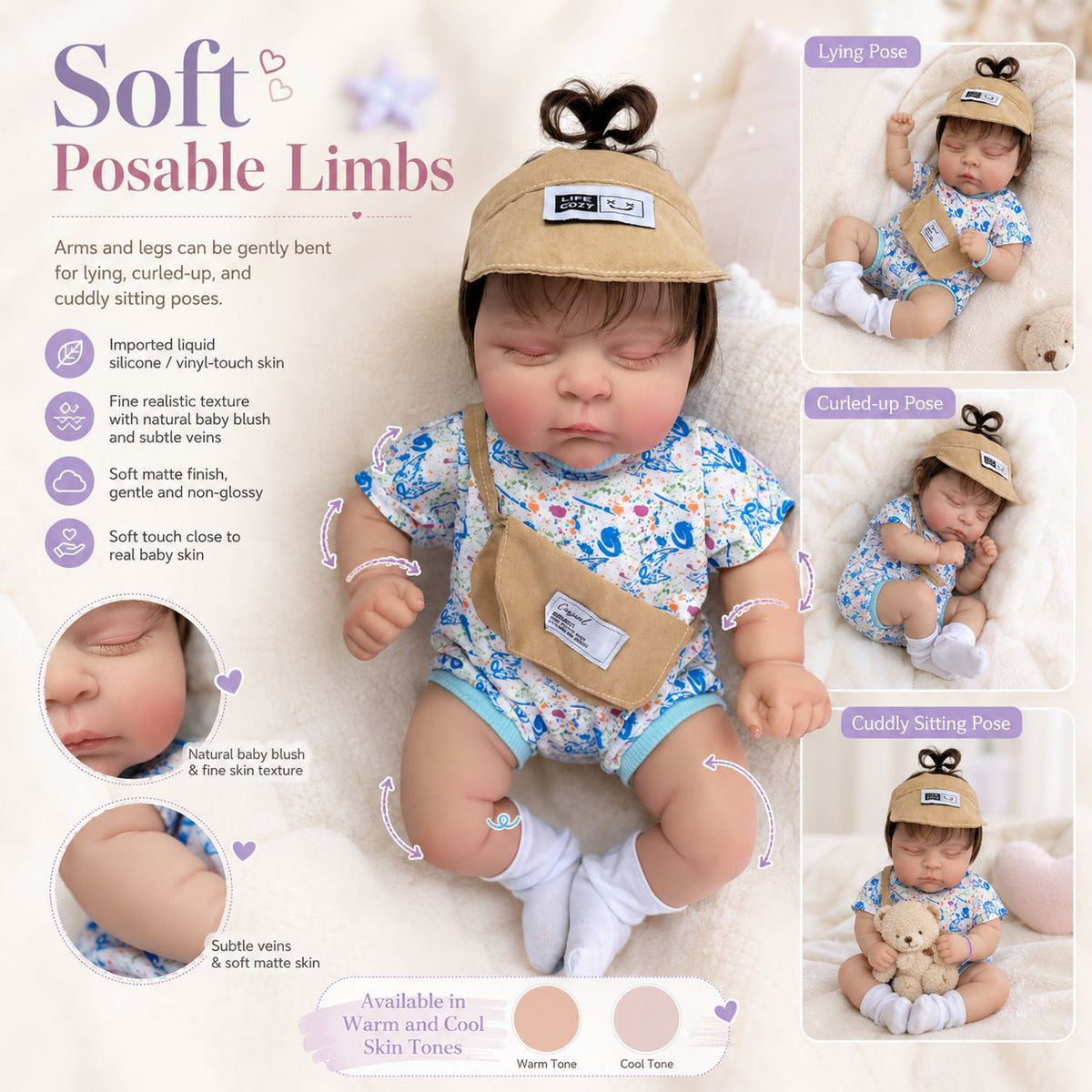 Muñeca estilo reborn de 18 pulgadas con cuerpo de tela, recuerdo versátil para niños y coleccionistas adultos