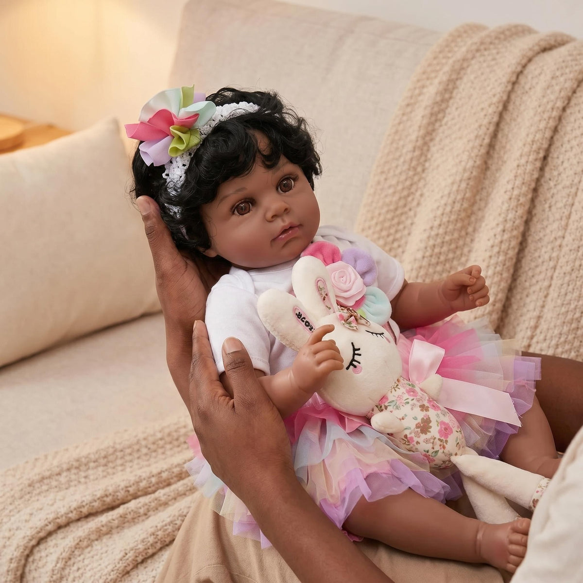 Muñeca de 22 pulgadas con cuerpo de tela, conjunto de vestido de tul arcoíris, muñeca de compañía terapéutica emocional, regalo sorpresa único para fiestas de cumpleaños y festivales occidentales