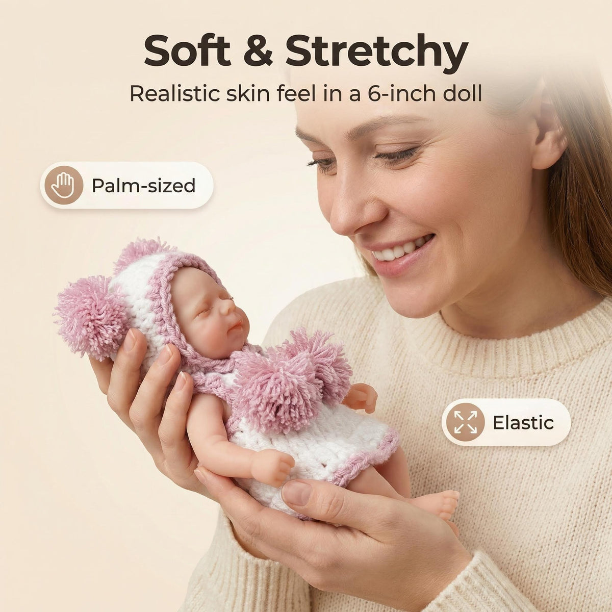 Mini muñeca reborn de silicona de 6 pulgadas, bebé durmiente de cuerpo completo con accesorios de alimentación, muñeca realista