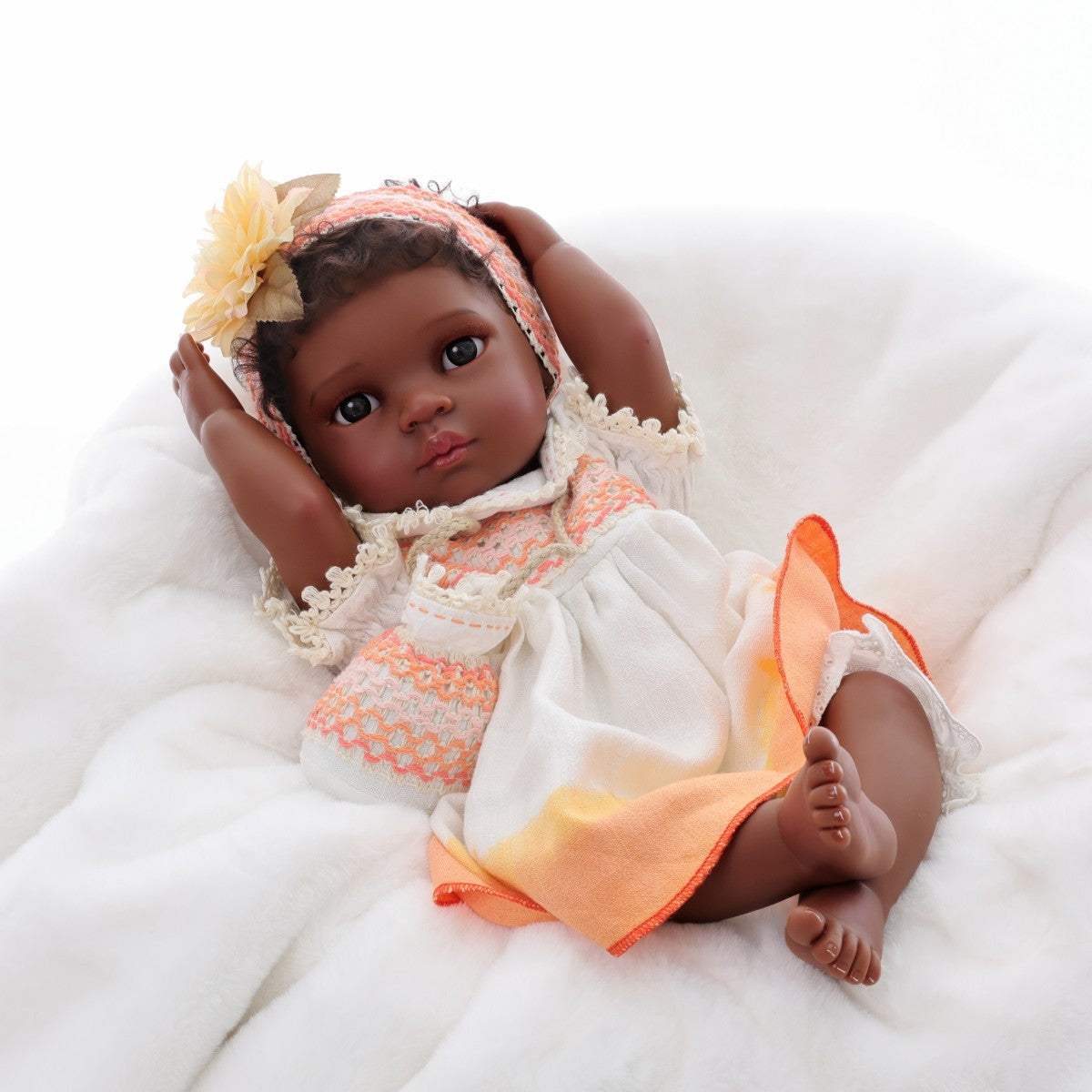 Muñeca bebé de simulación de renacimiento negra de 50 cm, niña con trasplante de cabello de plástico completo
