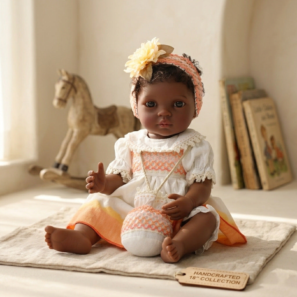 Muñeca bebé de simulación de renacimiento negra de 50 cm, niña con trasplante de cabello de plástico completo