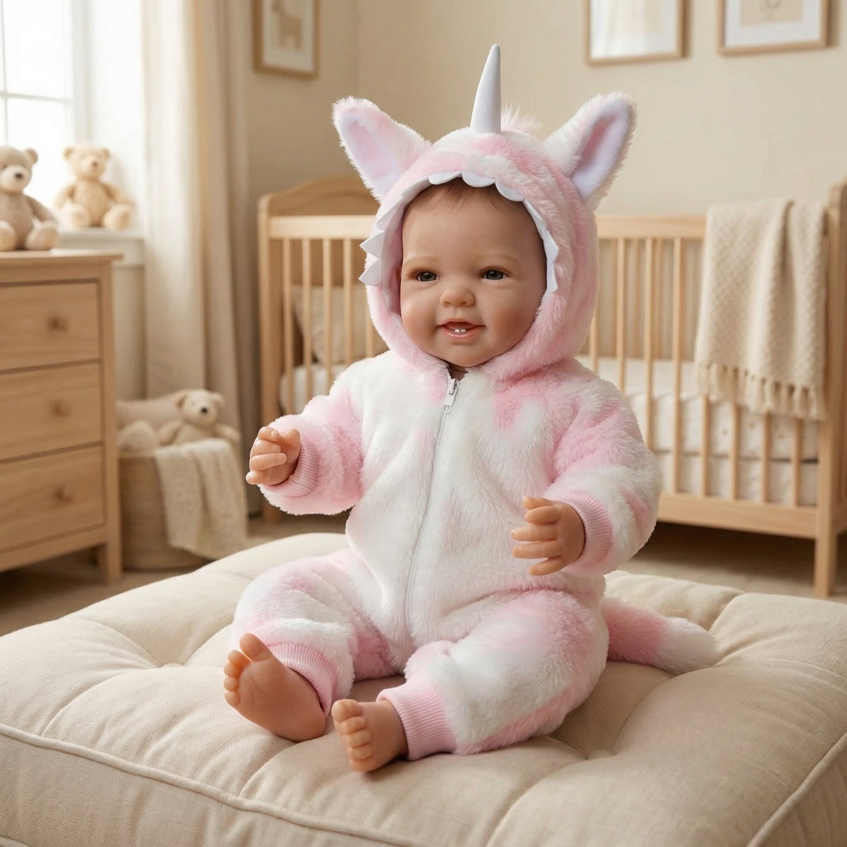 Muñeca Reborn Ha Yi de una pieza, de felpa rosa, de 17 pulgadas