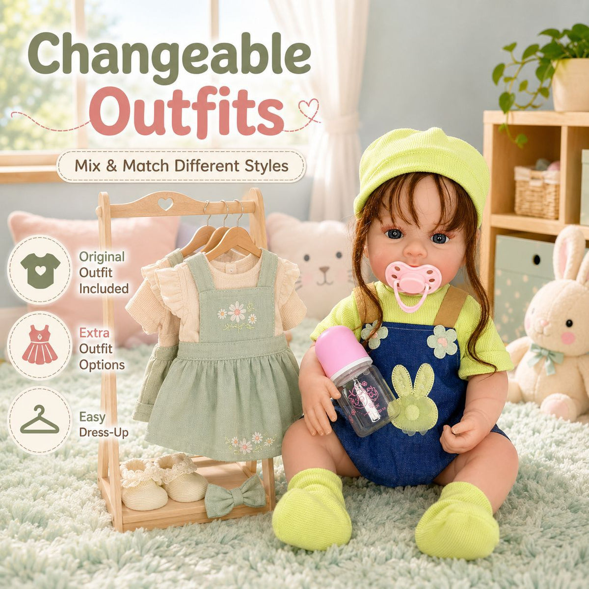Muñeca Reborn de 18 pulgadas, realista y con cuerpo de vinilo completo, compañera de juego versátil para niños y coleccionistas adultos en momentos festivos