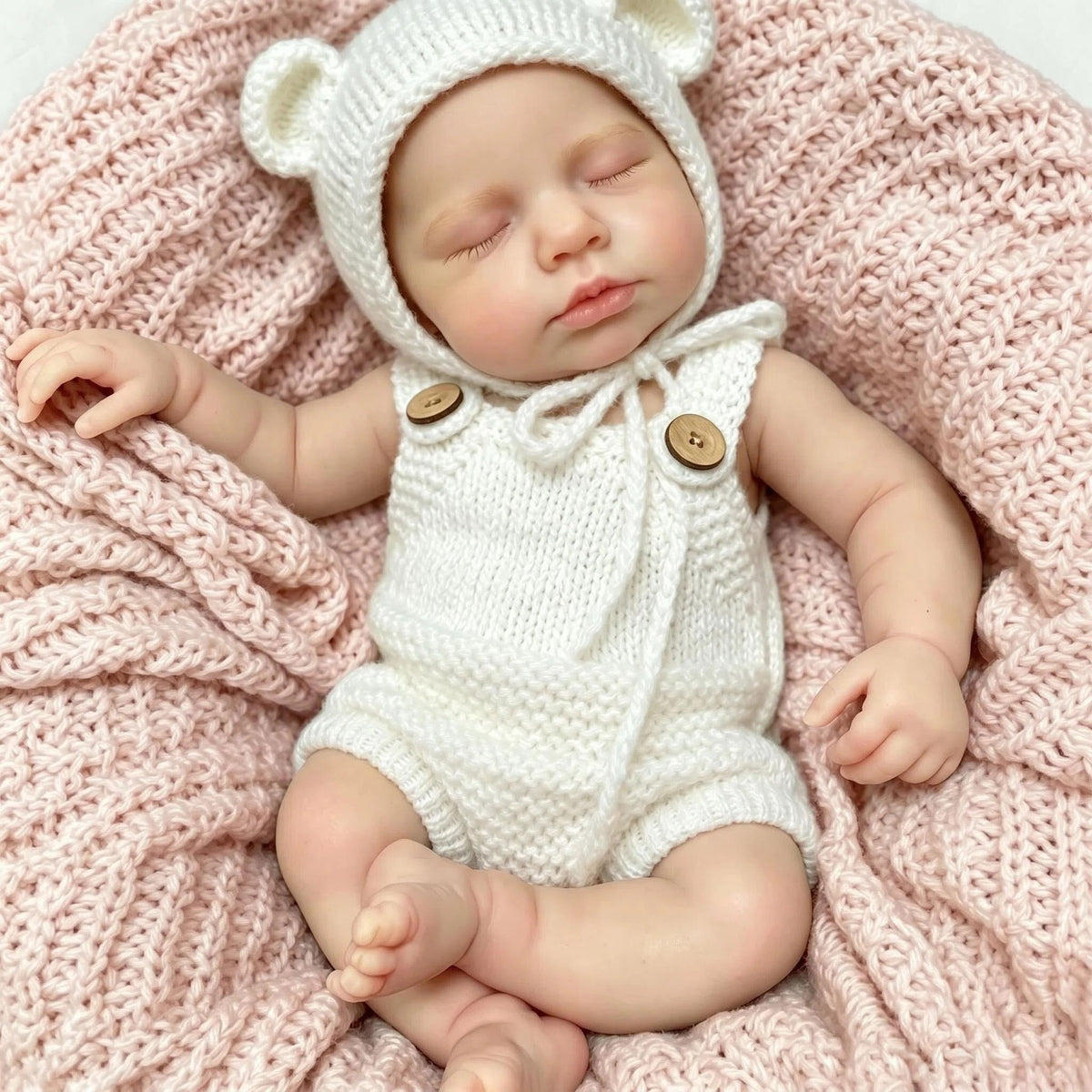 Muñeca de silicona sólida de 12 pulgadas, con conjunto de oso tejido a mano de género neutro, selección de regalo perfecta para baby shower, Acción de Gracias, Día de San Valentín y diversas celebraciones festivas