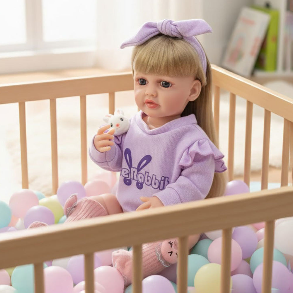 Muñeca Reborn de cuerpo completo de plástico de 22 pulgadas, juguete de simulación de bebé niña que ríe y llora, con diálogo en ruso, inglés y español