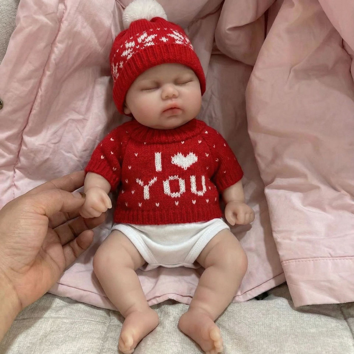 Muñeca reborn de silicona sólida de 12 pulgadas con suéter rojo, regalo de Navidad para niños