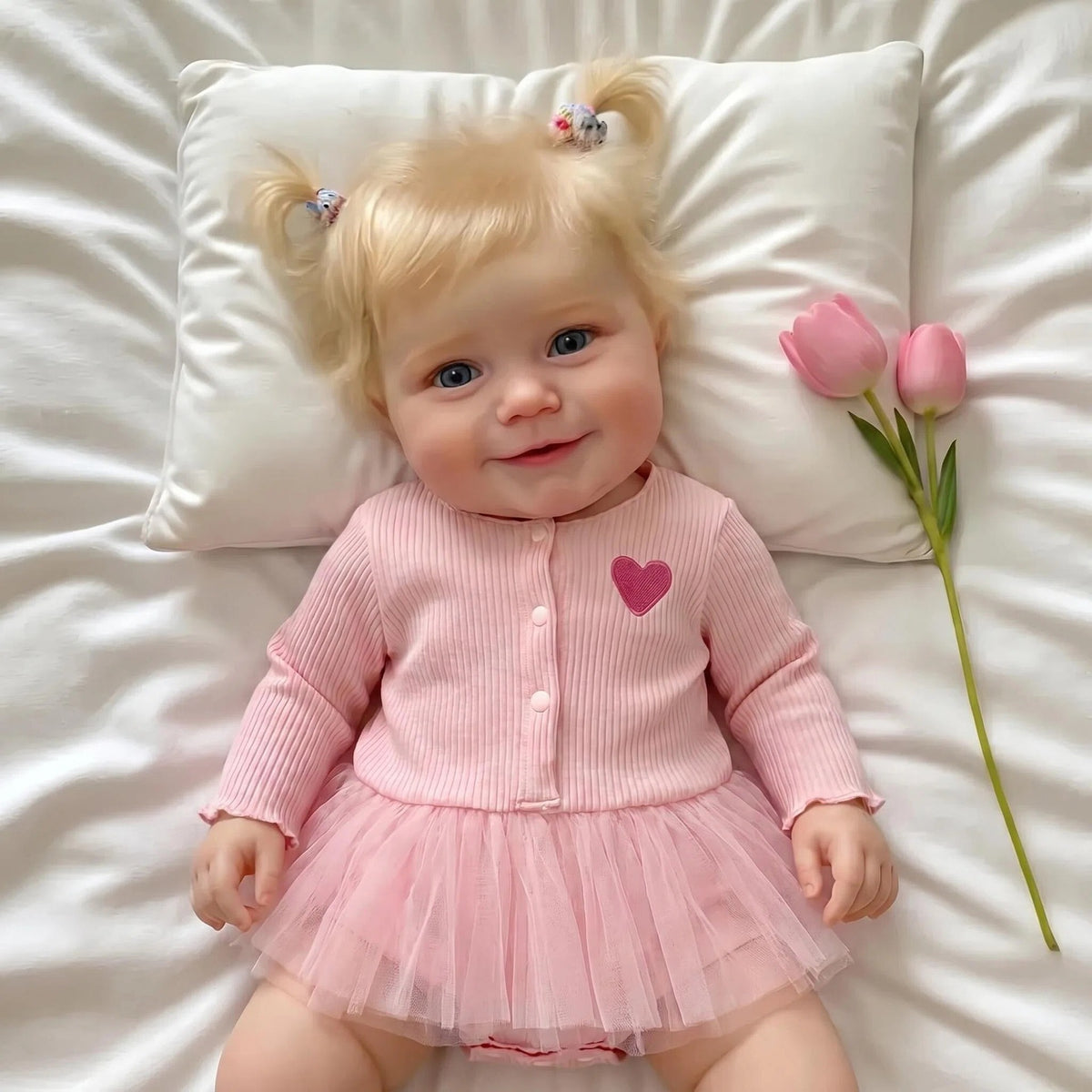 Muñeca Reborn de 20 pulgadas con cuerpo completo de vinilo, coletas rubias y conjunto de tutú con corazón rosa, muñeca de compañía para regalo de cumpleaños y días festivos