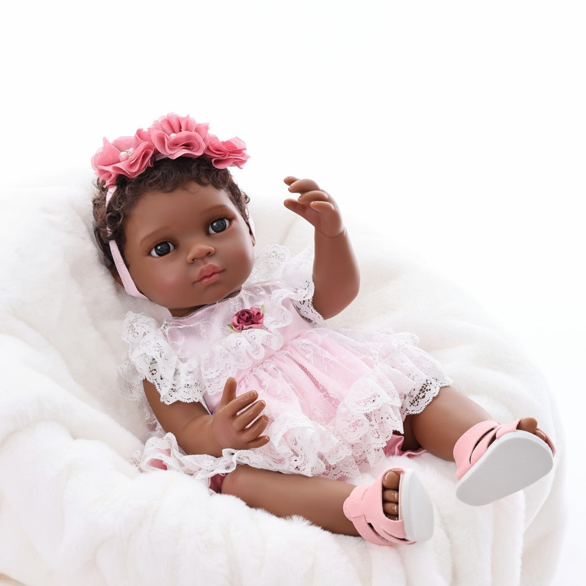Muñeca bebé reborn negra de 50 cm, de piel negra, cuerpo completo de plástico, cabello injertado, muñeca africana para niña