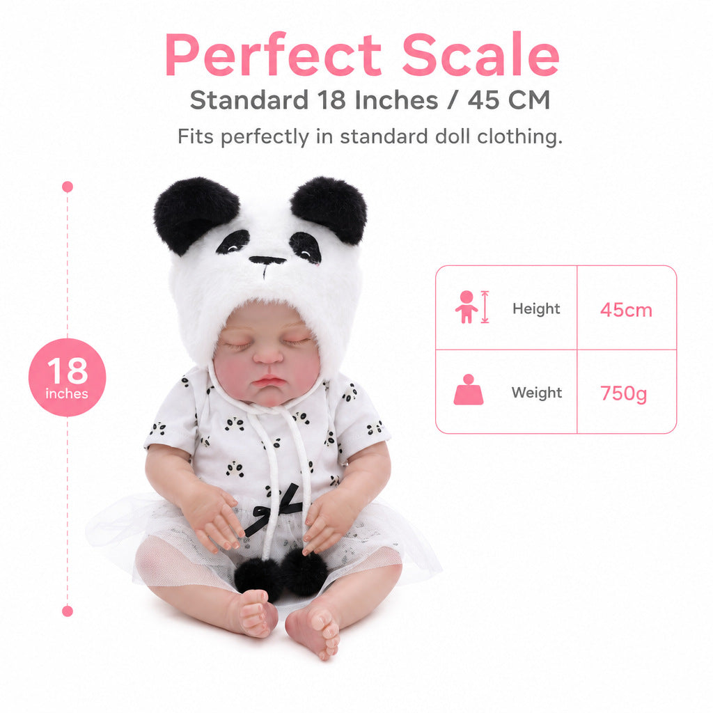 Muñeca bebé reborn de 18 pulgadas con cuerpo de tela, dormilona, conjunto de panda adorable, regalo de compañía para cumpleaños y ocasiones festivas