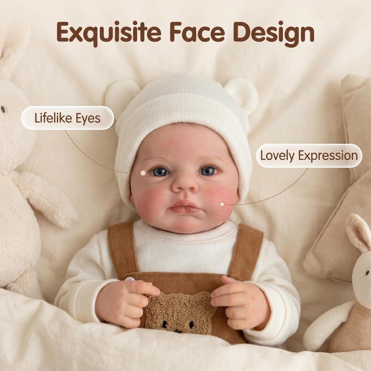 Muñeca reborn de 19 pulgadas con cuerpo de tela, piel simulada suave, para colección de pasatiempo y decoración del hogar