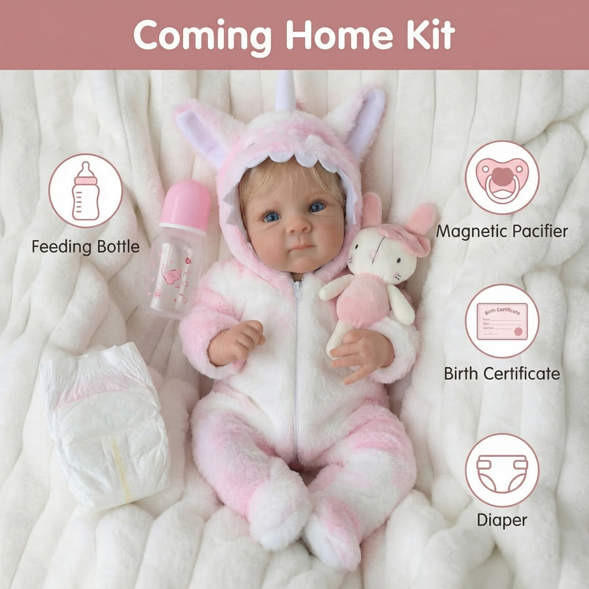Muñeca de simulación Bettie, unicornio de peluche rosa de 18 pulgadas, muñeca reborn
